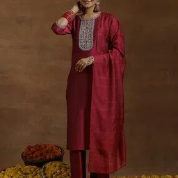 gerua by libas Women Embroidered Straight Kurta Pants & Dupatta Set-picture-16