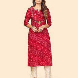 svaraa Women Bandhani Print & Embroidered Straight Kurta-picture-7