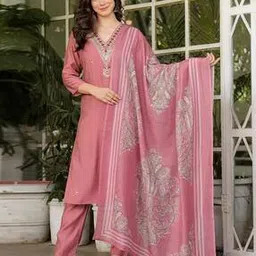 fabnex Women Embroidered Straight Kurta with Pants & Dupatta-picture-28