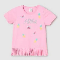 max Girls Graphic Print Round-Neck Top with Fringes-picture-36