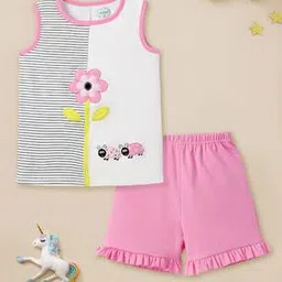 nauti nati Girls Printed Cotton Shorts & Top Set-picture-50