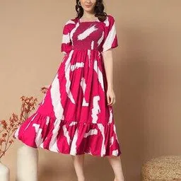 zwerlon x ag Women Printed Smocked Fit & Flare Dress-picture-37