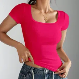 nalax designs Women Ribbed Slim Fit Square-Neck Top image 1