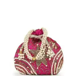 gaurapakhi Embroidered Potli Clutch with Pearl Strap-picture-49