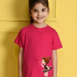 nusyl Girls Graphic Print Regular Fit Round-Neck T-Shirt-picture-42