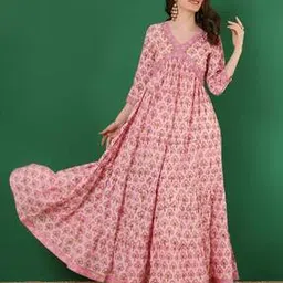 glam roots Women Printed Flared Kurta with 3/4th Sleeves-picture-26
