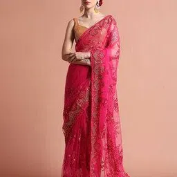 jaipur kurti Women Embroidered Net Saree-picture-11