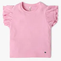 Girls Ribbed Fitted Round-Neck T-Shirt-image-0