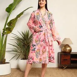 handicraft-palace Floral Print Bath Robe with Tie-Up-picture-47