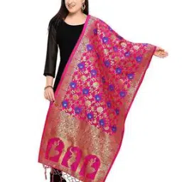 Floral Printed Dupatta with Fringes-image-4