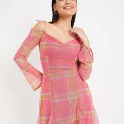 drape and dazzle Checked A-Line Dress-picture-47
