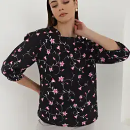 Shein Medium Length Cuffed Sleeve Floral Print Relaxed Fit Top-picture-40