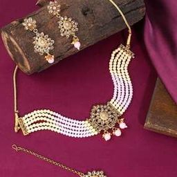 yellow chimes Gold-Plated Necklace & Earrings Set-picture-14