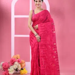 indie picks Handloom Taant Dhakai Jamdani Cotton Saree image 1