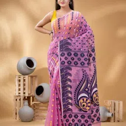 indie picks Lojjaboti Leaf Resham Dhakai Jamdani Saree image 1