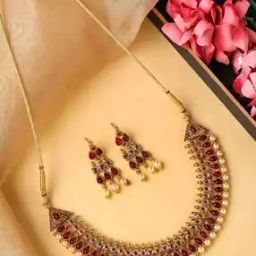 yellow chimes Kundan-Studded Necklace & Earrings Set-picture-32