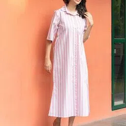 svaraa Women Striped Shirt Dress with Spread Collar-picture-43