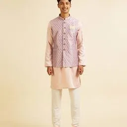 manyavar Men Floral Pattern Nehru Jacket with Button-Closure-picture-29