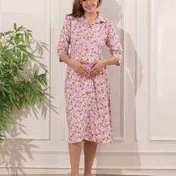 easy mom Women Printed Fit & Flare Dress with Spread Collar-picture-40