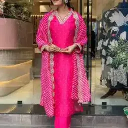 Women Embroidered A-Line Kurta with Pants & Dupatta-image-33