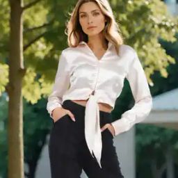Shein Cuffed Sleeves Crop Shirt with Front Tie-Knot-picture-45