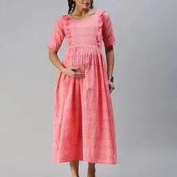 Striped Maternity Fit and Flare Dress-image-0