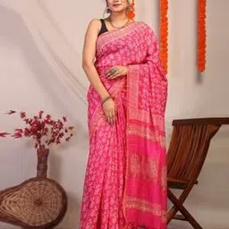 indie picks Hand Block Print Bhagalpuri Cotton Silk Saree with Blouse-picture-30