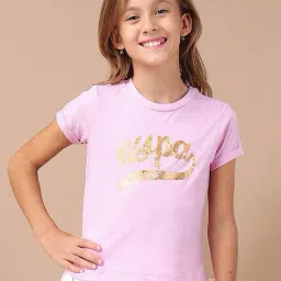 u.s. polo assn. Girls Typographic Print Regular Fit Round-Neck T-Shirt image 1