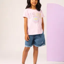 u.s. polo assn. Girls Graphic Round Neck T-shirt image 1