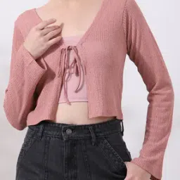 Shein Tie-Up Neck Front Open Shrug Style Short Top-picture-19