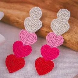 viraasi Women Beaded Layered Heart-Shaped Earrings-picture-17