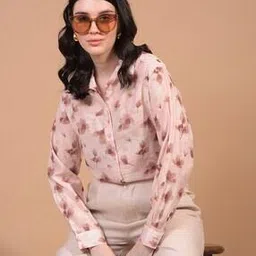 Women Slim Fit Shirt with Spread Collar-image-1
