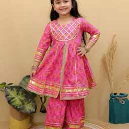 superminis Girls Cotton Printed Angrakha Kurta Set  image 1