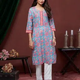 Women Floral Print Straight Kurti-image-21