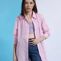 Women Striped Oversized Shirt-image-0
