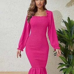 outzidr global Women Square-Neck Bodycon Dress image 1