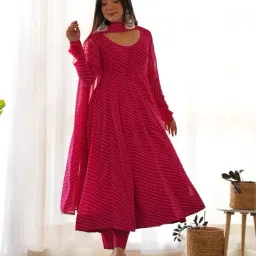 patgir Women Striped Anarkali Kurta with Pants & Dupatta image 1