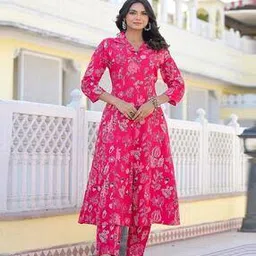 stylum Women Floral Print A-Line Kurta with Pants-picture-18