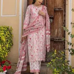 Women Floral Print Straight Kurta with Pants & Dupatta-image-46
