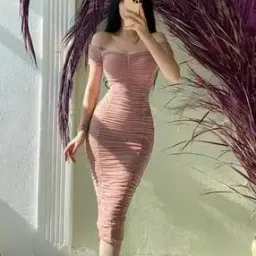 Women Ruched Off-Shoulder Bodycon Dress-image-12