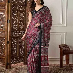 saree mall Women Ajrak Design Crepe Saree image 1