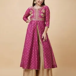 globus Embroidered A-Line Kurta with Bracelet Sleeves-picture-24