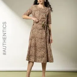 indie picks Handblock Kalamkari Print Cotton Dress-picture-25