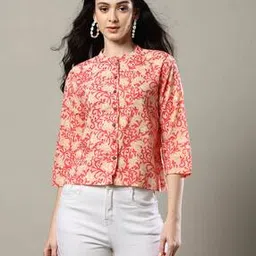 indie picks Handblock Print Collared Cotton Top-picture-33