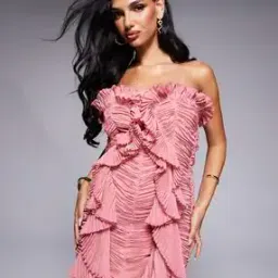 asos design Pleated Ruffled Organza Bandeau Mini Dress-picture-49