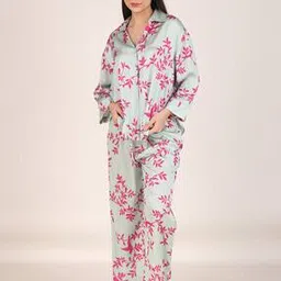 masha Women Leaf Print Shirt & Pyjamas Set-picture-31