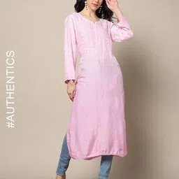 indie picks Women Hand Embroidered Lucknowi Chikankari Straight Kurta-picture-45