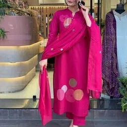 Women Embroidered Straight Kurta with Pants & Dupatta Set-image-16