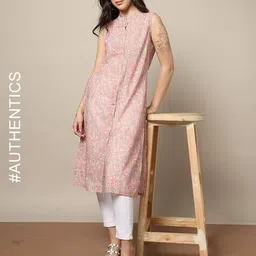 indie picks Handblock Print Cotton Straight Kurta image 1