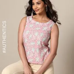 indie picks Handblock Print Straight Cotton Top-picture-39